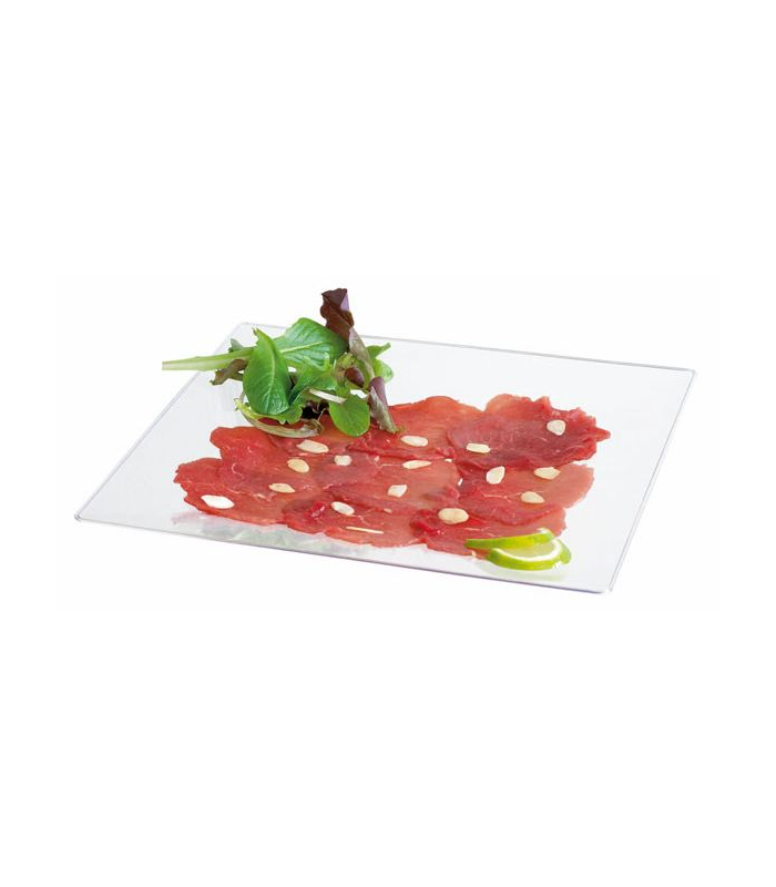 Assiette réemployable plastique PS carrée transparente  280x280mm H40mm - 60Pcs