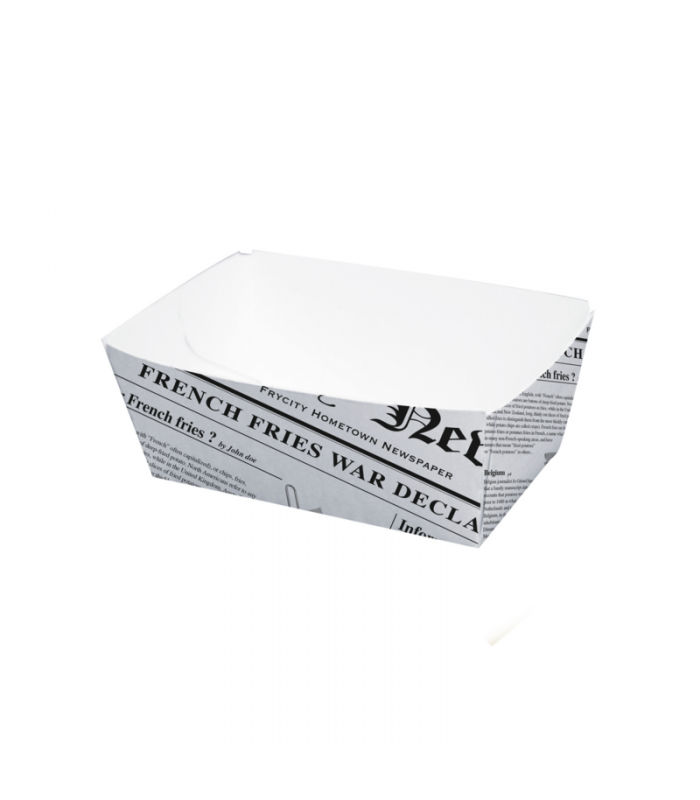 Barquette en carton décor journal  90x55mm H40mm 250ml - 1000Pcs