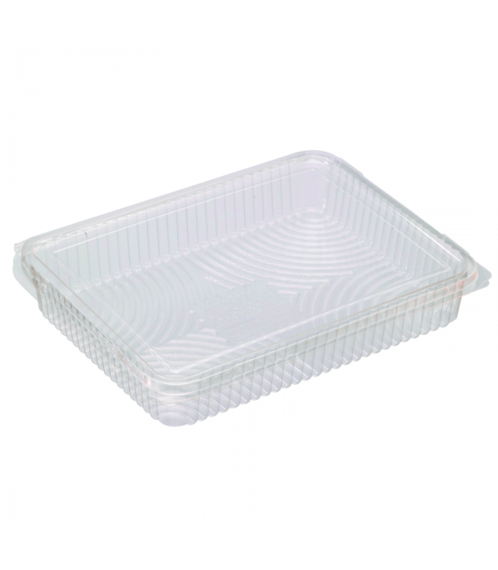 Barquette rectangulaire PLA plate transparente avec couvercle attaché  217x167mm H35mm 1000ml - 300Pcs
