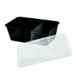 Boite rectangulaire noire plastique PP à 2 compartiments avec couvercle transparent  175x120mm H60mm 750ml - 250Pcs