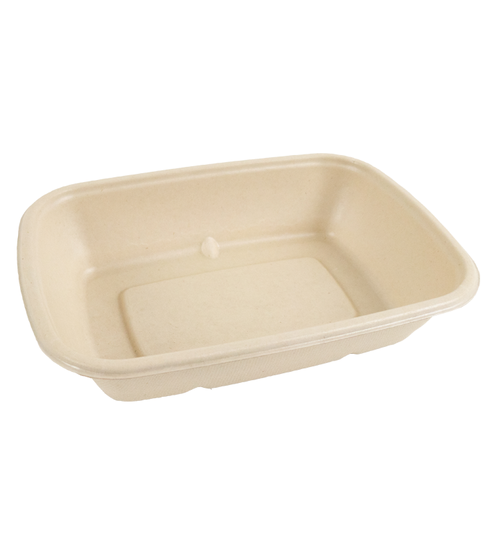 Plateau scellable pulpe rectangulaire brun laminé PLA  214x157mm H46mm 1000ml - 300Pcs