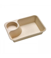 Plateau pulpe rectangulaire brun avec compartiment à sauce  218x165mm H45mm 850ml - 300Pcs