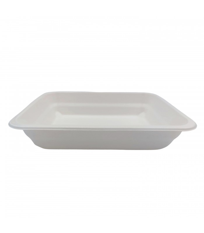 Barquette scellable blanche en pulpe de canne avec 2 compartiments 227x178mm H45mm 1060ml - 200Pcs