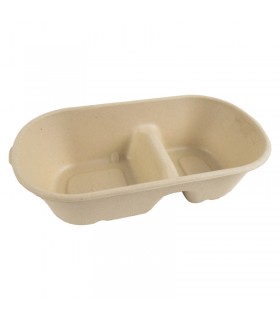 Boîte rectangulaire brune en pulpe 2-compartiments 235x130mm H50mm 825ml - 300Pcs