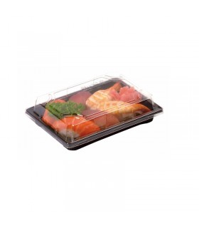 Coffret à sushi plastique noir avec couvercle charnière 200x145mm H76mm - 200Pcs
