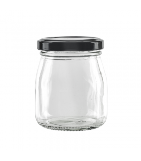 Pot à dessert en verre avec couvercle noir en metal à visser  H80mm 150ml - 120Pcs