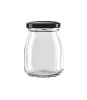 Pot à dessert en verre avec couvercle noir en metal à visser  H91mm 200ml - 84Pcs