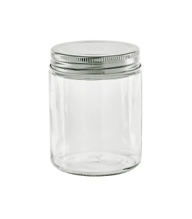 Pot en verre rond avec couvercle en aluminium à visser  H99mm 300ml - 60Pcs