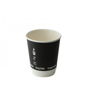 Gobelet en carton noir à double paroi sans matière plastique, Waterbased  H92mm 230ml - 500Pcs