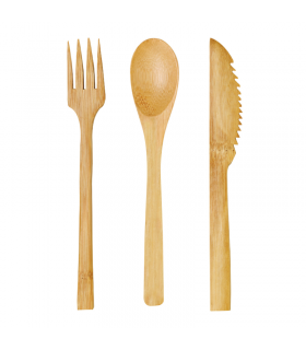 Kit couverts bambou 3/1: couteau fourchette cuillère, emballage transparent   H160mm - 250Pcs