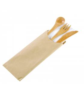 Kit couverts bambou 4/1 "Bambi", emballage kraft   H160mm - 250Pcs