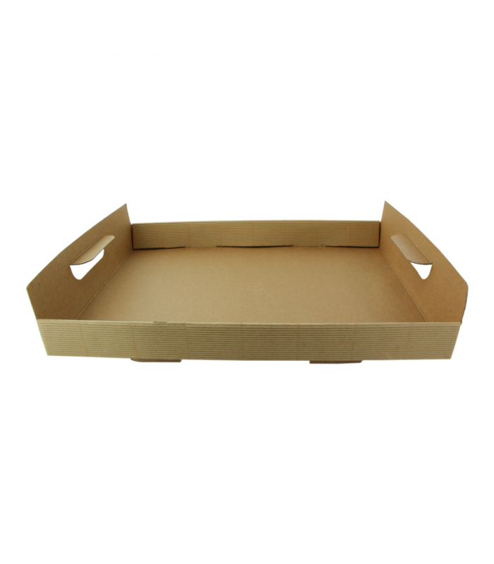 Plateau en carton kraft brun avec poignées  310x310mm H42mm - 100Pcs