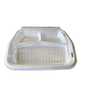 Plateau plastique PSE blanc 3 compartiments sans couvercle 220x250mm H30mm - 250Pcs