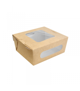 Boîte salade carton kraft brun à double fenêtre 159x138mm H65mm 1250ml - 210Pcs