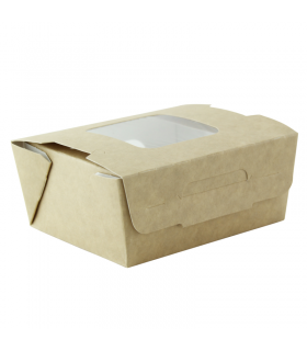 Boîte salade carton kraft brun à double fenêtre 98x115mm H45mm 400ml - 360Pcs