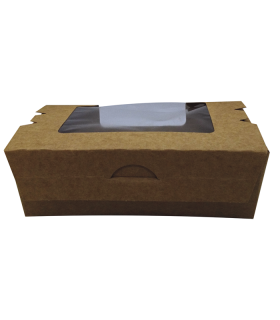 Boîte salade carton kraft brun à double fenêtre 167x118mm H50mm 900ml - 270Pcs