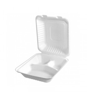 Boîte plastique rectangulaire transparente 3-compartiments avec couvercle charnière 260x160mm H47mm - 300Pcs