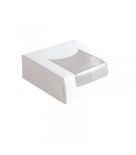 Boîte pâtissière carton blanc avec couvercle attaché à fenêtre 100x100mm H40mm - 420Pcs