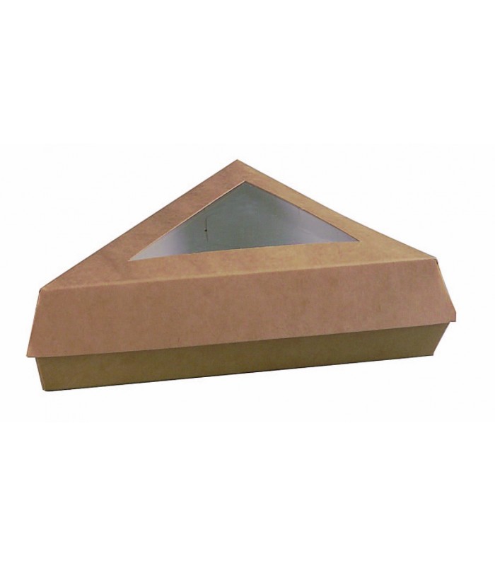 Boîte pâtissière triangulaire carton brun avec couvercle à fenêtre 155x130mm H45mm - 200Pcs