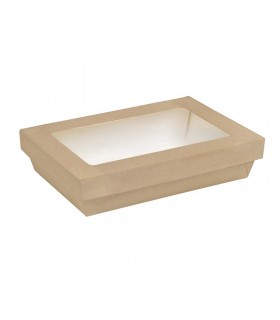 Boîte "Kray" rectangulaire carton brun avec couvercle à fenêtre 225x155mm H53mm 1500ml - 200Pcs