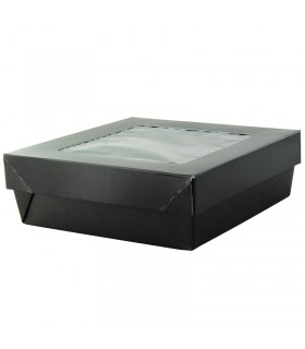 Boîte "Kray" carrée carton noir avec couvercle à fenêtre 155x155mm H50mm 950ml - 100Pcs
