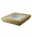 Boîte "Kray" carrée carton brun avec couvercle à fenêtre 205x205mm H40mm 1000ml - 200Pcs