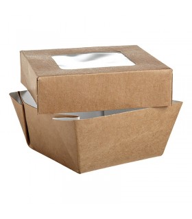 Boîte "Kray" carrée carton brun avec couvercle à fenêtre 85x85mm H40mm 200ml - 250Pcs