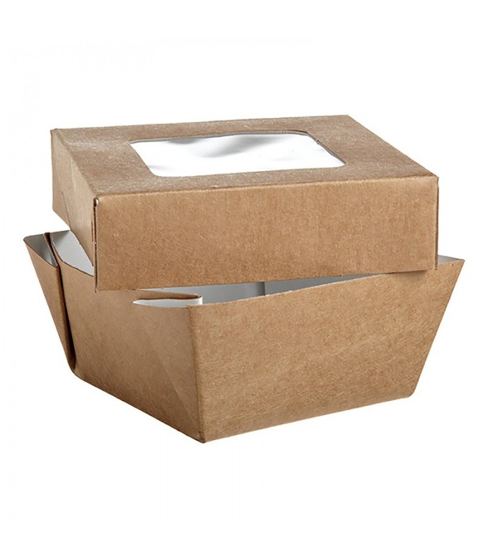 Boîte "Kray" carrée carton brun avec couvercle à fenêtre 85x85mm H40mm 200ml - 250Pcs