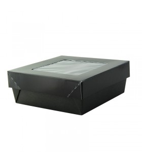 Boîte "Kray" carrée carton noir avec couvercle à fenêtre 135x135mm H50mm 700ml - 100Pcs
