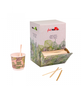 Spatule à café bois à bouts arrondis en boite distributrice  5 H110mm - 10000Pcs