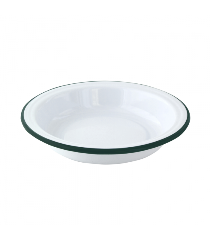 Assiette creuse Enamel blanc en acier émaillé à bord vert   H40mm 650ml - 12Pcs