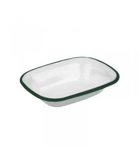 Barquette ou saladier blanc en acier émaillé à bord vert  180x130mm H40mm 350ml - 12Pcs