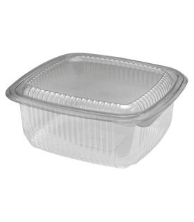 Barquette plastique PET carrée transparente avec couvercle attaché  172x167mm H75mm 1000ml - 450Pcs