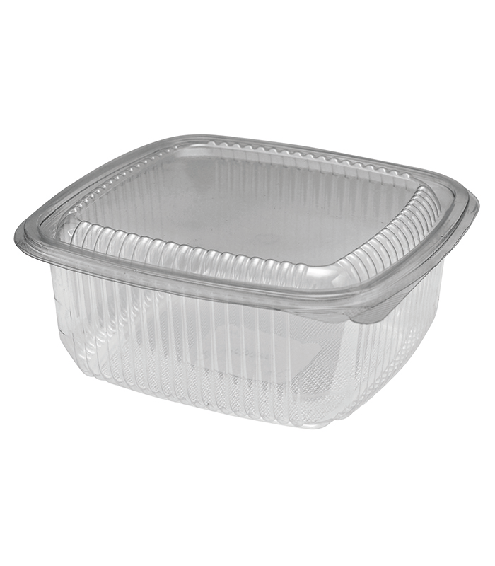 Barquette plastique PET carrée transparente avec couvercle attaché  172x167mm H75mm 1000ml - 450Pcs