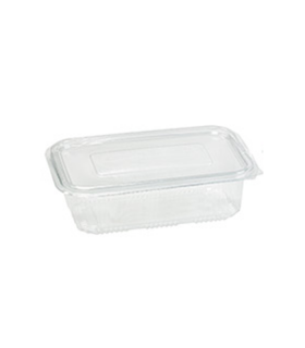 Barquette plastique PET rectangulaire transparente avec couvercle attaché  230x175mm H55mm 1350ml - 300Pcs
