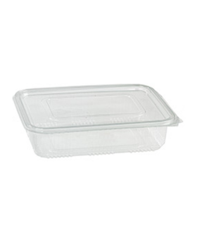 Barquette plastique PET rectangulaire transparente avec couvercle attaché  230x175mm H65mm 1700ml - 300Pcs
