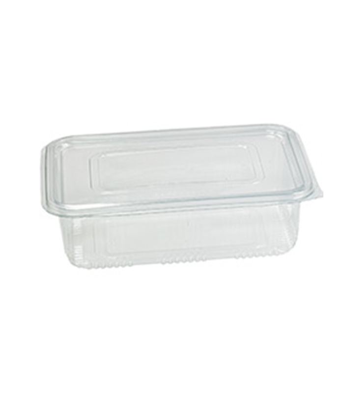 Barquette plastique PET rectangulaire transparente avec couvercle attaché  230x175mm H70mm 1850ml - 300Pcs