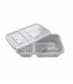 Barquette plastique PP rectangulaire 2 compartiments micro-ondable avec couvercle charnière 310x235mm H48mm 1000ml - 150Pcs