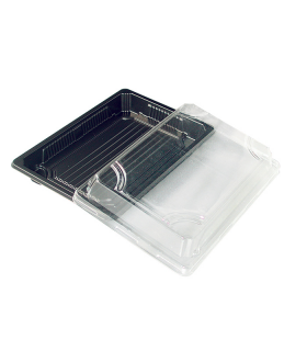 Barquette sushi plastique PS noir avec couvercle PET transparent  168x118mm H37mm 250ml - 200Pcs