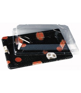 Barquette sushi rectangulaire plastique décor "Kamon" 180x125mm H18mm - 1200Pcs