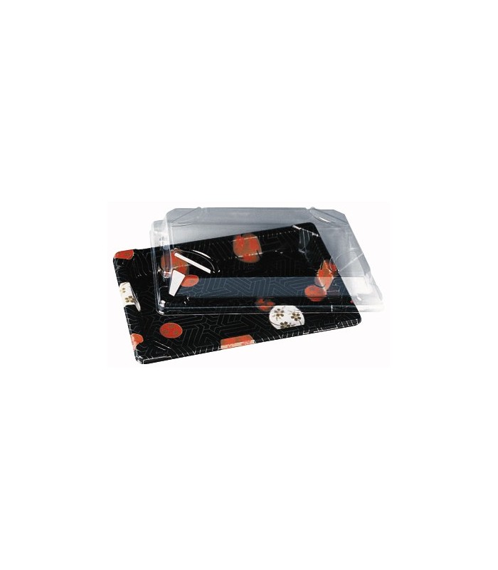Barquette sushi rectangulaire plastique décor "Kamon" 180x125mm H18mm - 1200Pcs