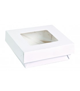 Boite "Kray" carrée carton blanc avec couvercle à fenêtre  115x115mm H40mm 350ml - 250Pcs