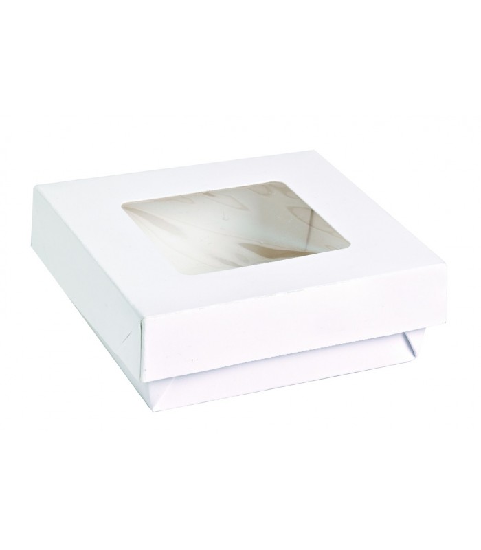 Boite "Kray" carrée carton blanc avec couvercle à fenêtre  115x115mm H40mm 350ml - 250Pcs