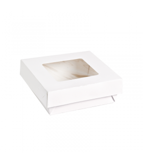 Boite "Kray" carrée carton blanc avec couvercle à fenêtre  155x155mm H50mm 800ml - 250Pcs