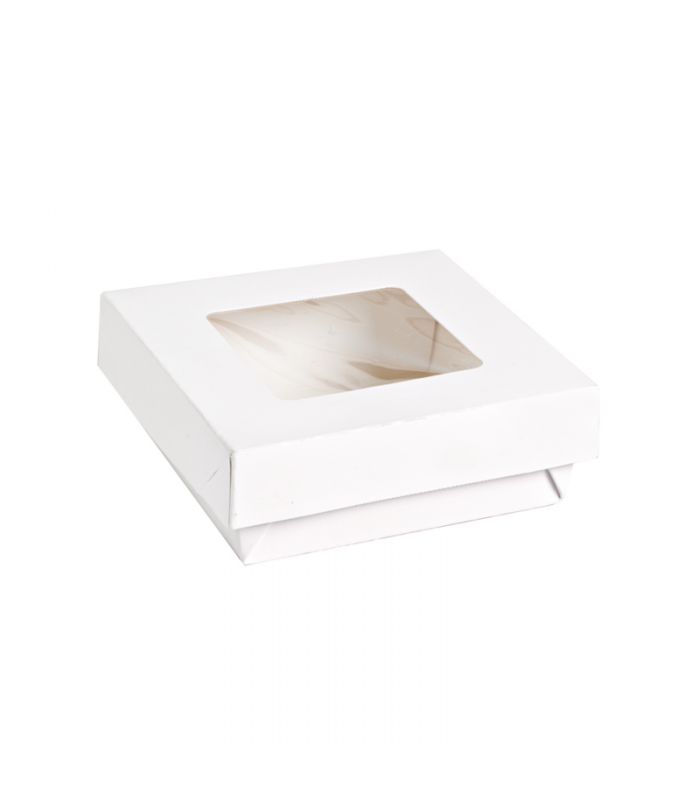 Boite "Kray" carrée carton blanc avec couvercle à fenêtre  155x155mm H50mm 800ml - 250Pcs