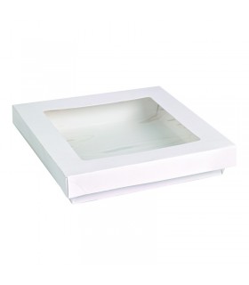 Boite "Kray" carrée carton blanc avec couvercle à fenêtre en PLA  155x155mm H50mm 900ml - 250Pcs