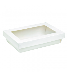 Boite "Kray" rectangulaire carton blanc avec couvercle à fenêtre  225x155mm H50mm 1500ml - 200Pcs