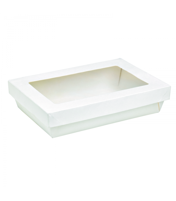 Boite "Kray" rectangulaire carton blanc avec couvercle à fenêtre  225x155mm H50mm 1500ml - 200Pcs
