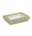 Boite "Kray" rectangulaire carton brun avec couvercle à fenêtre PLA  225x155mm H50mm 1500ml - 200Pcs