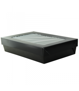 Boite "Kray" rectangulaire carton noir avec couvercle à fenêtre  225x155mm H50mm - 100Pcs